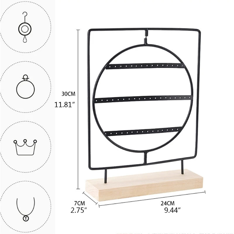 

Jewelry Display Storage Rack with Wooden Base Earrings Holder Metal Stand Jewellery Earring Organizer Table Decora