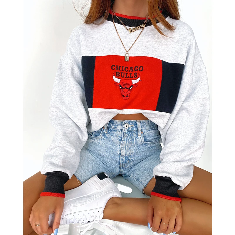 Застежка молния пуловер Толстовка серого цвета с надписью женская уличная