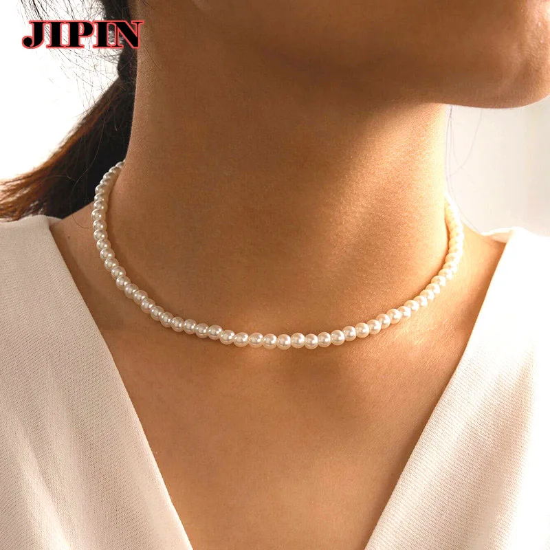 

Elegant White Imitation Pearl Choker Necklace Big Round Pearl Wedding Necklace for Women Charm Fashion Jewelry B01341