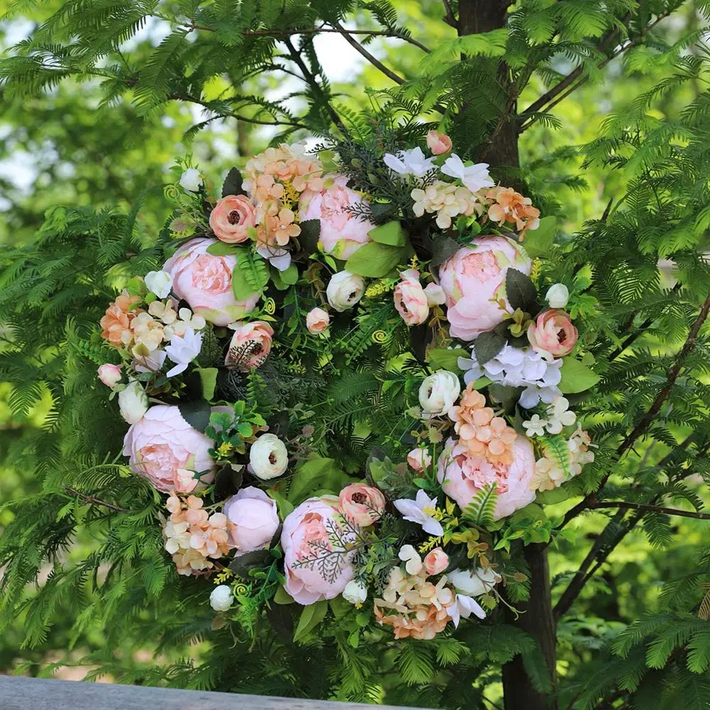 

Home Decor Artificial Flower Wreath Peony Silk Floral Simulation Wreath Round For Front Door Party Easter Wedding Decoration