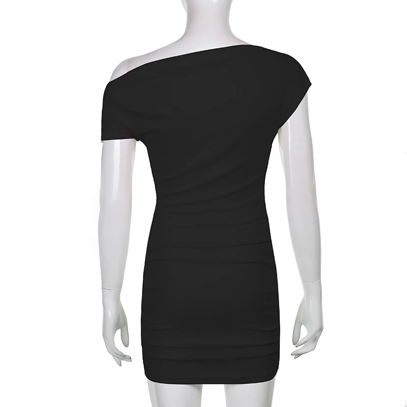 

Rapcopter Asymmetrical Skinny Mini Dress Ruched Elegant Sundress Vintage Basic Summer Dress Streetwear 2021 New Bodycon Evening