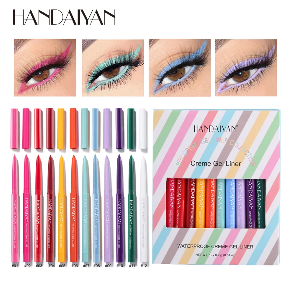 

12 Colors/Box Matte Colored Eyeliner Gel Pencil Makeup White Eye Liner Set Pen Orange Color Waterproof Colorful Cosmetics Kit