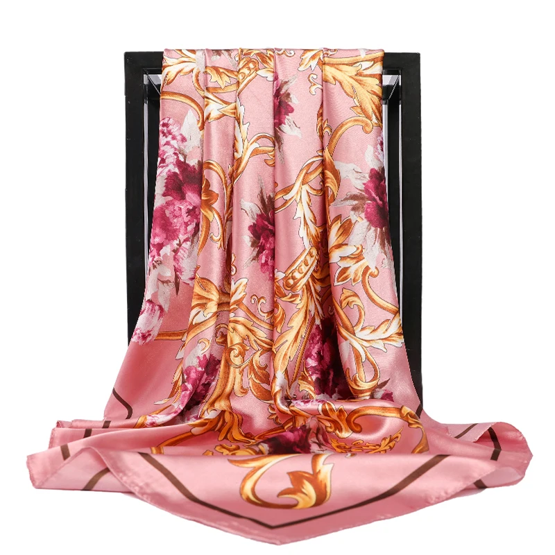 

2020 90cm Women Square Scarves Fashion Brand Chinese Roses Silk Scarf Shawl Fall Winter Head Neck Scarves