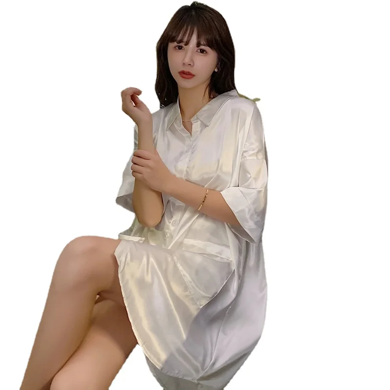 2021 Spring Summer New Home Clothes Short Sleeve Nightdress Women's Simple Style Solid Color Sexy Nightgown Female Sleepwear