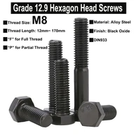m8 grade 12 9 alloy steel hexagon head screws high strength bolt full and partial thread din933 thread length 12mm170mm