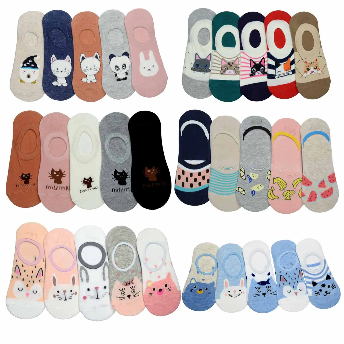 

5 pairs women socks cartoon kawaii cute japanese korean style boat Ankle Girls Cotton Funny Color Novelty short sock
