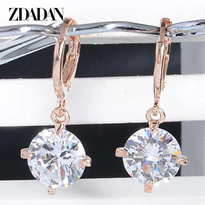 

ZDADAN 925 Sterling Silver Crystal Zircon Dangle Earring For Women Engagement Party Jewelry Gift