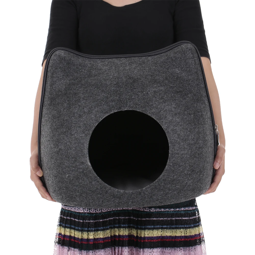 

Detachable Natural felt Cat Bed Breathable Cat Pet Cave Dark Gray Cat Bed House With Cushion for Pets Cats Pet Accessories