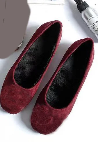 wine red suede round Туфли на плоской подошве с украшением в виде кристаллов, стразы, цветы; замшевые, сатиновые туфли из искусственной кожи; цвет на заказ; большие размеры 43; вечерние туфли - Цвет: wine red suede round