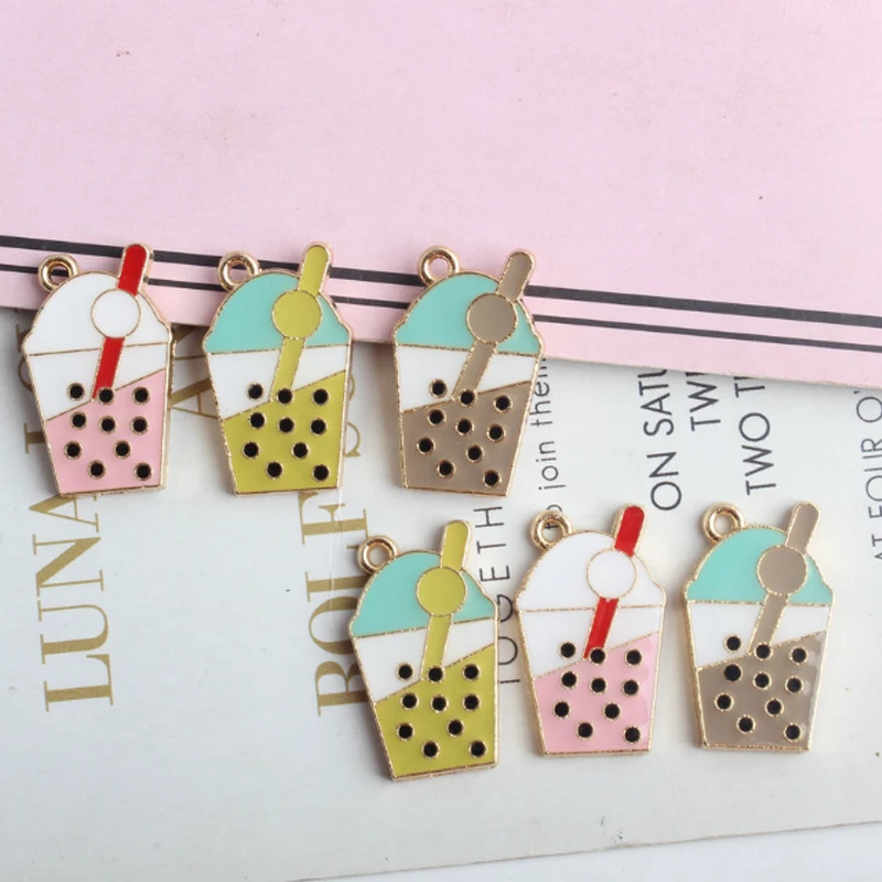 

10pcs/Lot New Arrival Enamel Bubble Tea Shape Charms Food&Beverages Diy Jewelry Earring Bracelet Hair Accessories