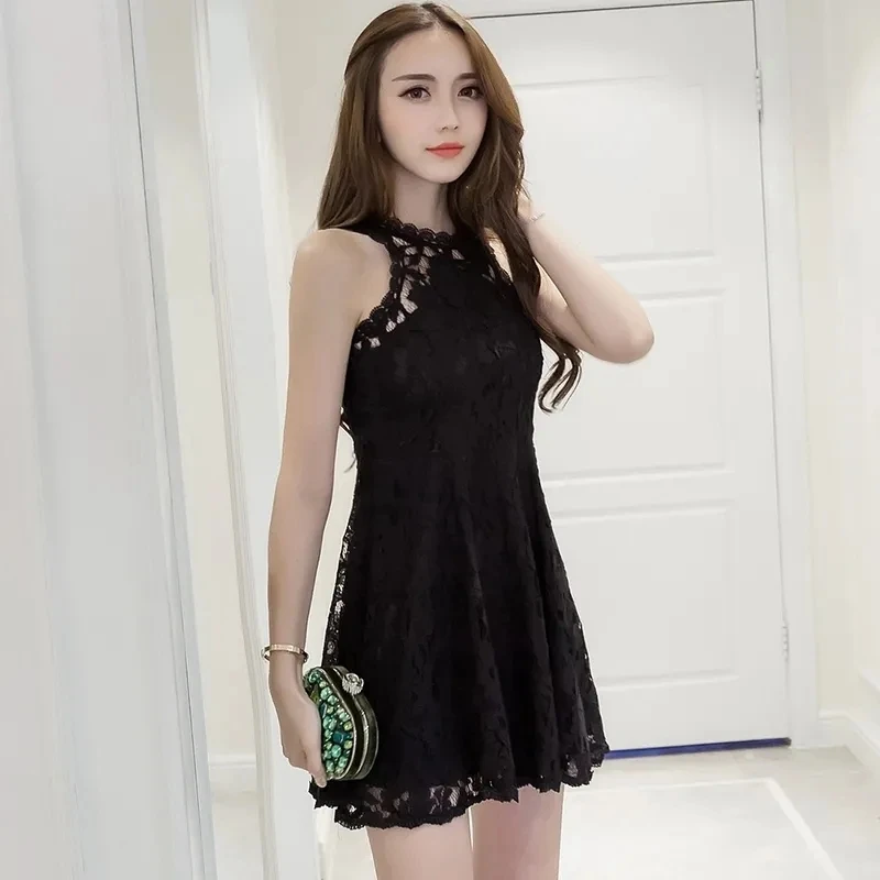 

Sexy Lace Patchwork Black Mini Dress Women Gothic Streetwear Spaghetti Straps V-neck Slit Dress Party Clubwear Dress