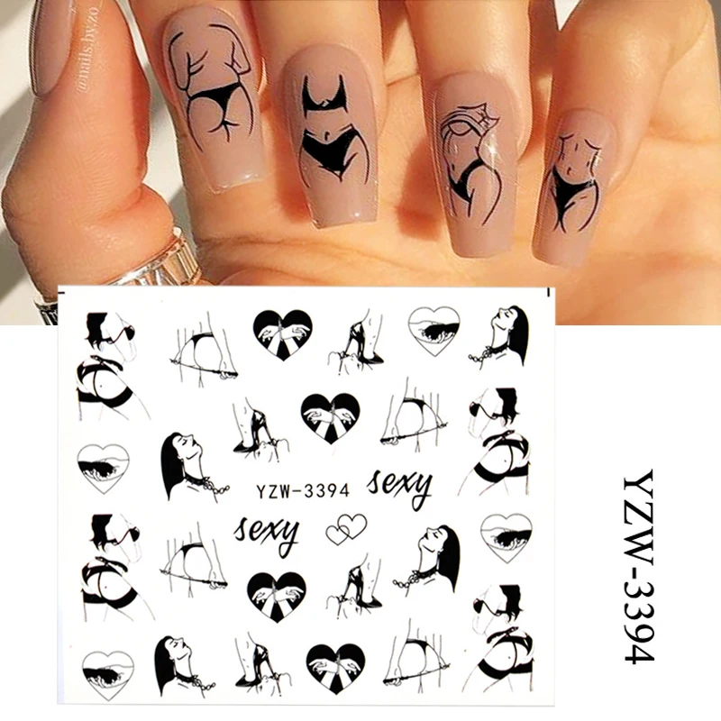 

1PC Sexy Lady Shaped Stickers For Nails Flower English Letters Face Cheap Water Tattoos Nail Art Sticker Decoration Accessories