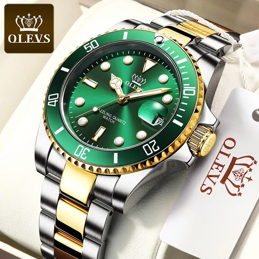 OLEVS брендовые оригинальные часы световой календарь водонепроницаемый lux зеленая