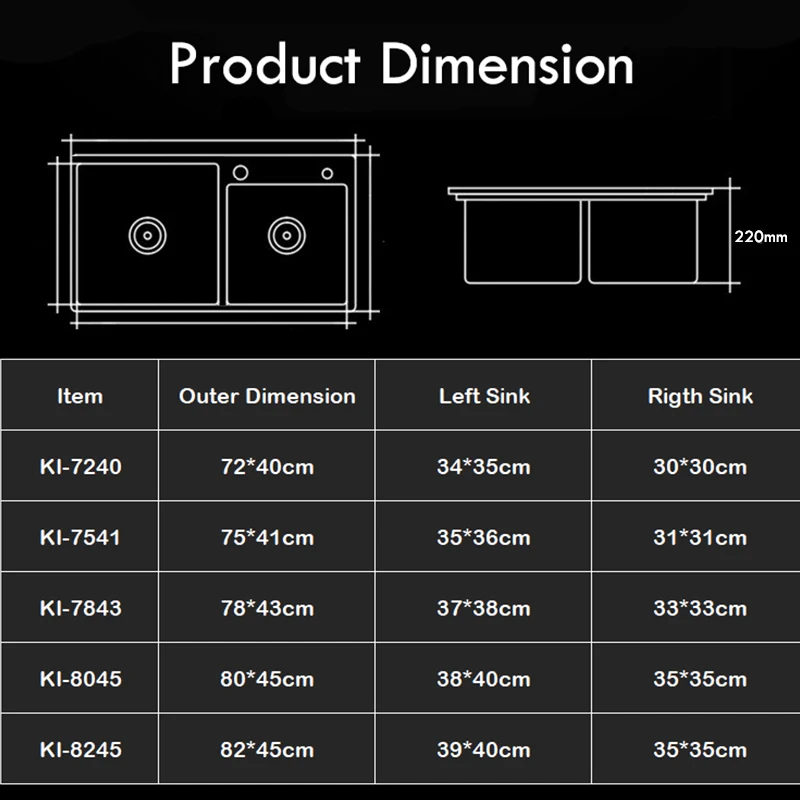 

SUS304 Stainless Steel Large Kitchen Sink With Knife Holder Handmade Tank Double Bowl Basin Sink For Kitchen Fixture Accessories
