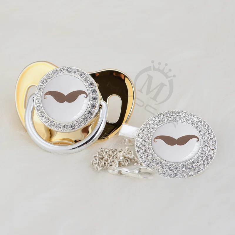 

MIYOCAR silver cool beard beautiful Gold bling pacifier and pacifier clip BPA free dummy bling elegant GMOU-1