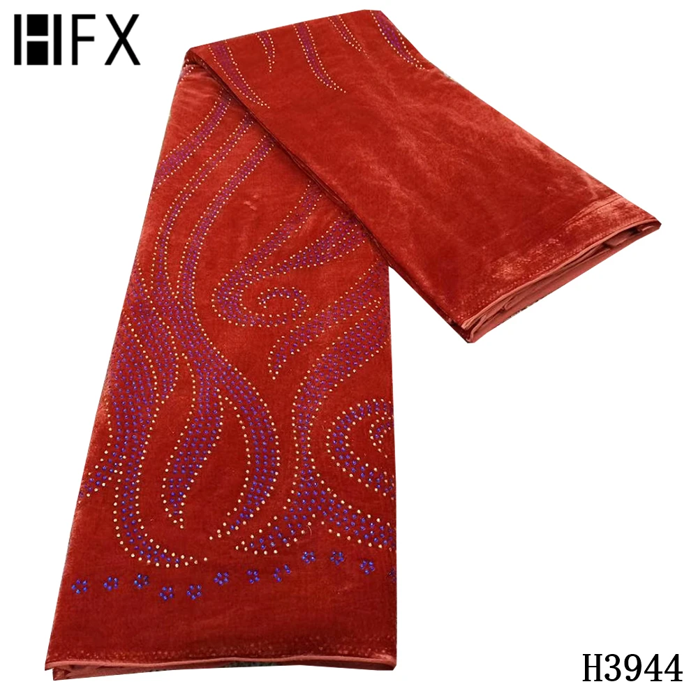 

HFX Royal Blue Nigerian Velvet lace fabric with Stones 2020 High Quality Lace African Lace Fabric For Wedding Party Dress F3585