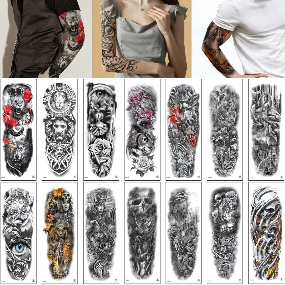 Поддельные татуировки на полную руку сексуальные женские мужские рукава дизайн