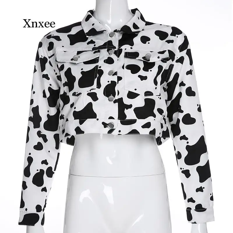 Уличная одежда укороченная Женская куртка с коровьим принтом повседневное