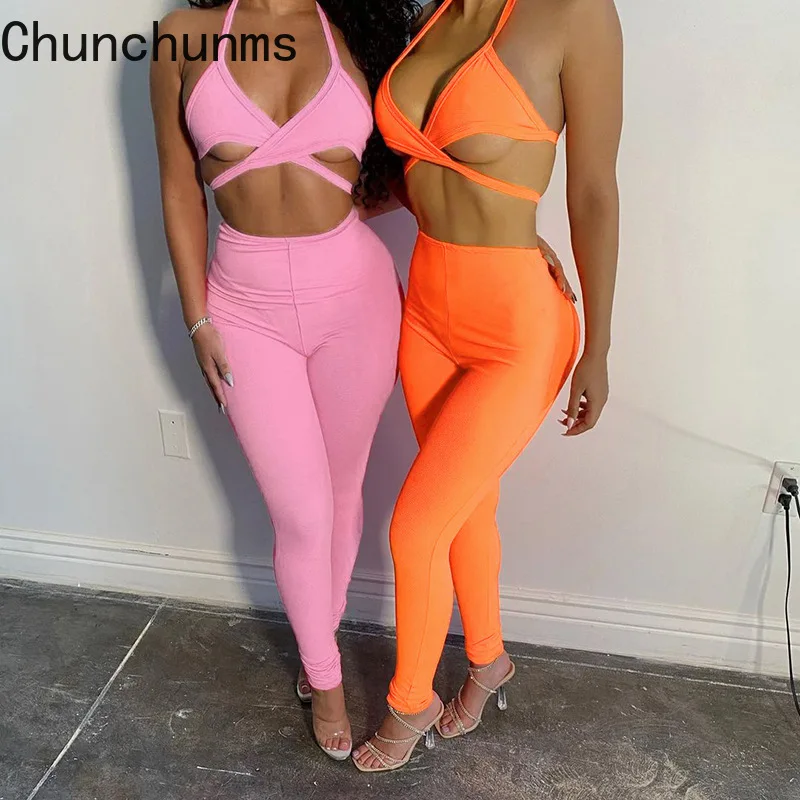 

Спортивный комплект из 2 предметов с лямкой на шее без рукавов, укороченный топ и длинные брюки, комплект для фитнеса для женщин, подходящие ...