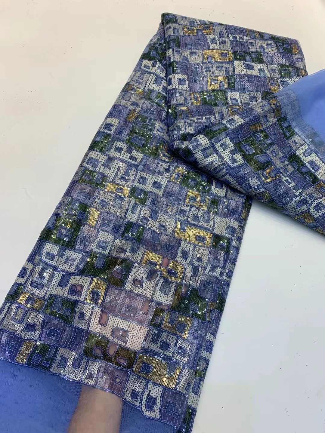 

Fashion Blue African Lace Fabric 2021 High Quality Nigerian Lace Fabric French Sequins Embroidery Tulle Mesh Lace For Wedding