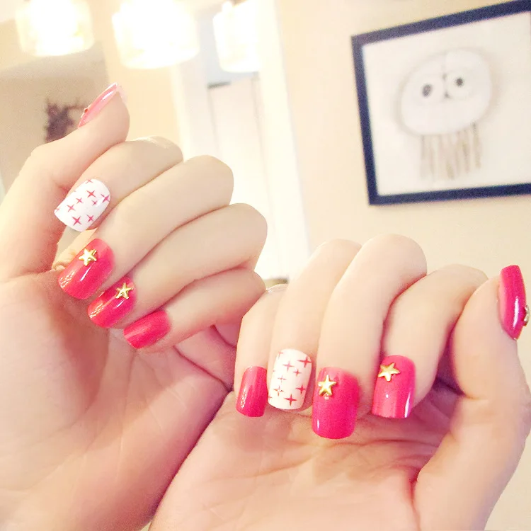 Розовый красный и желтый узор в виде звезды 24 листа/набор поддельные накладные