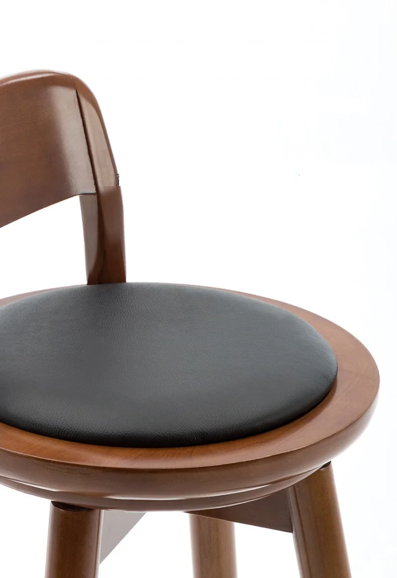 

European light luxury solid wood bar chair modern minimalist bar chair household bar chair backrest swivel leather high stool