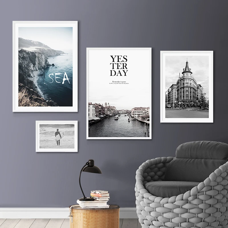 

Black White Landscape Canvas Poster Nordic Art Minimalist Decorative Print Wall Painting Wall Picture for Living Room Decoration