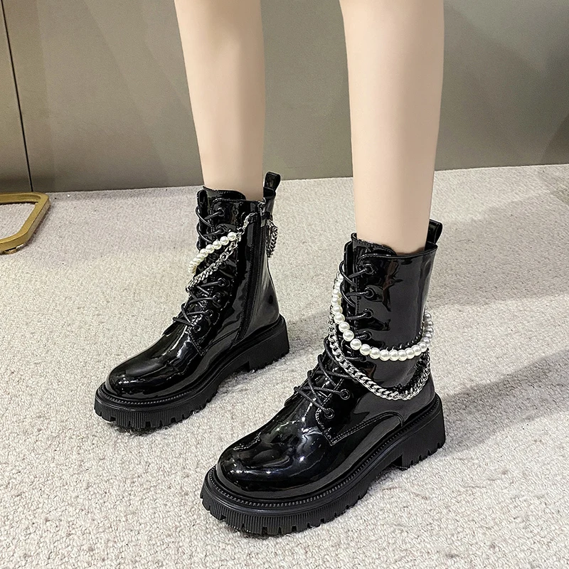 

Ботинки Lolita женская низкая обувь на молнии с круглым носком Роскошные Дизайнерские ботильоны-женские модные резиновые ботинки на средней т...