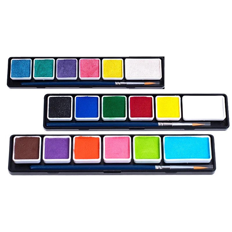 6 цветов палитры краски для лица с кистью макияж Хэллоуин пигмент Рождество на