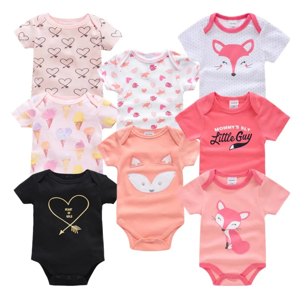 

6 8PCS Newborn Baby Girls Romper Infant Cotton Short Sleeve Boy Baby Letter Clothes Girl Print Suit Born Crawling Baby 0-12M New
