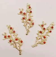 10pcslot alloy branch gold red flower branch rhinestone buttons pendants decorative jewelry dress hair diy jewelry accessories