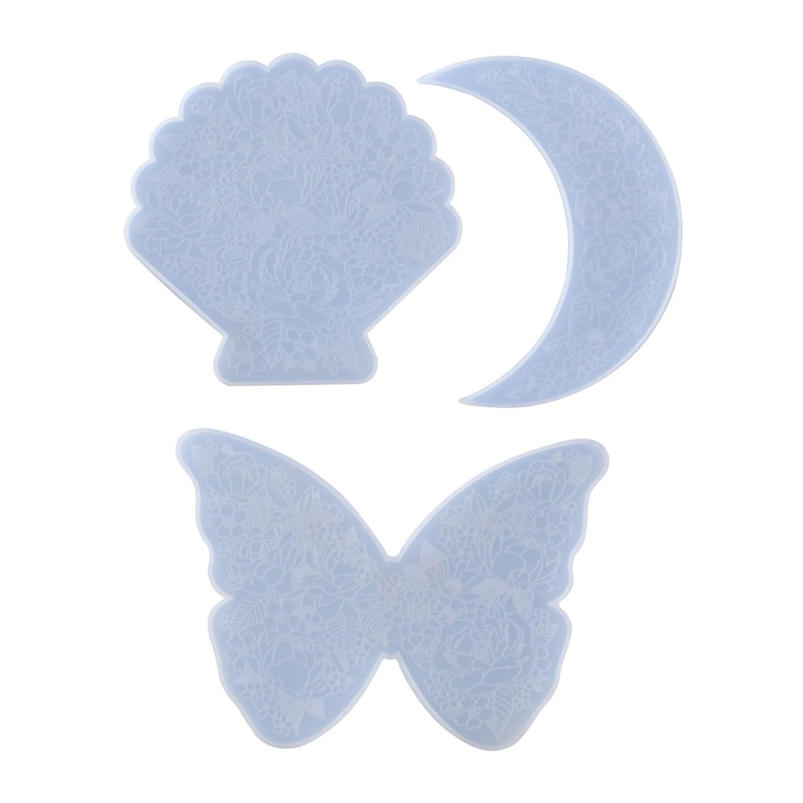 

3 Styles Moon/Butterfly/Shell shaped silicone coaster mold Molds Pendant Epoxy Resin Mold Christmas Tree Hanging Home Decoration