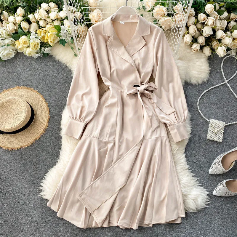 Женское платье с длинным рукавом SINGRAIN элегантное однотонное трапециевидной