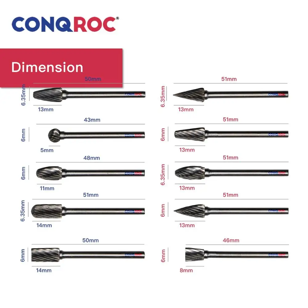 10 шт. карбидные роторные заусенцы фрезерные головки с одной резьбой