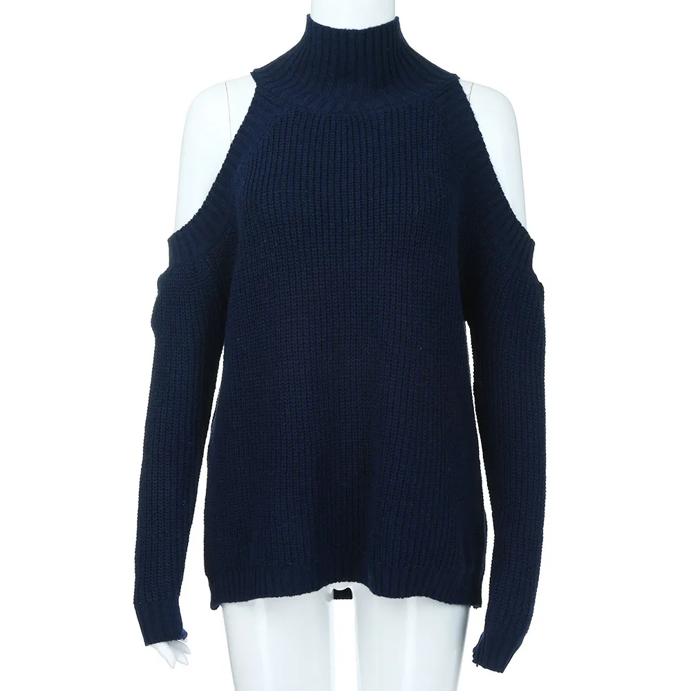 Pull Femme Hiver Dames женский модный однотонный топ с длинными рукавами вязаный свитер с воротником под горло блузка без бретелек Robe Femme Hiver