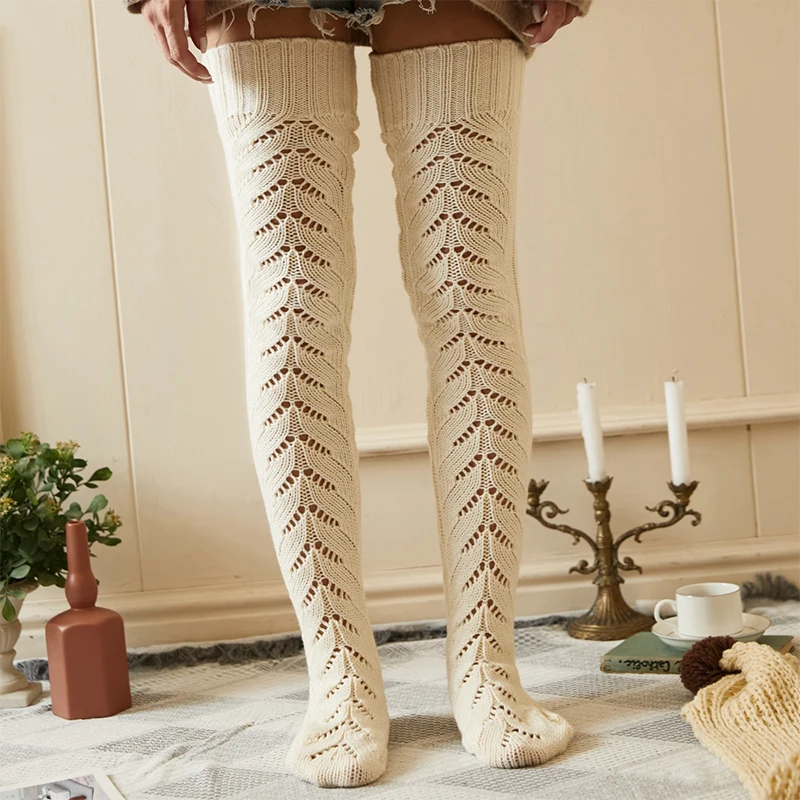 

Модные Рождественские теплые женские носки до колена, однотонные жаккардовые вязаные длинные носки-трубы, женское нижнее белье, домашние ч...
