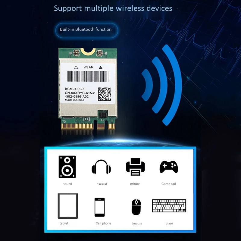 WiFi Card BCM94352Z 1200Mbps 5G/2.4G Dual Band Bluetooth 4.0 M.2 with Antenna Support Airdrop for Hackintosh MAC OS