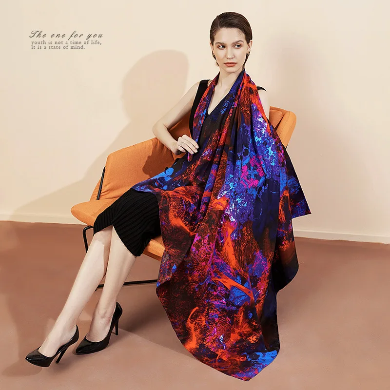 

18mm Heavy 100% Silk Scarf Wraps Extra Large Square Silk Shawl Cape 132*132cm Women Luxury Print Scarves Foulard