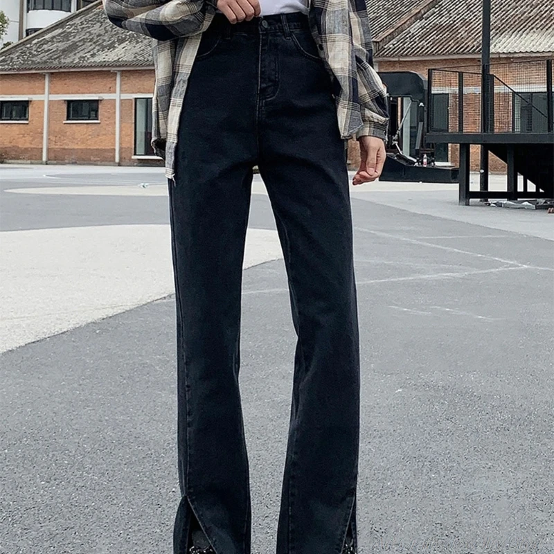 

Women High Waist Loose Jeans Denim Pants Straight Leg Vintage Slit Cuffs Trousers Streetwear M16 21 Dropshipping