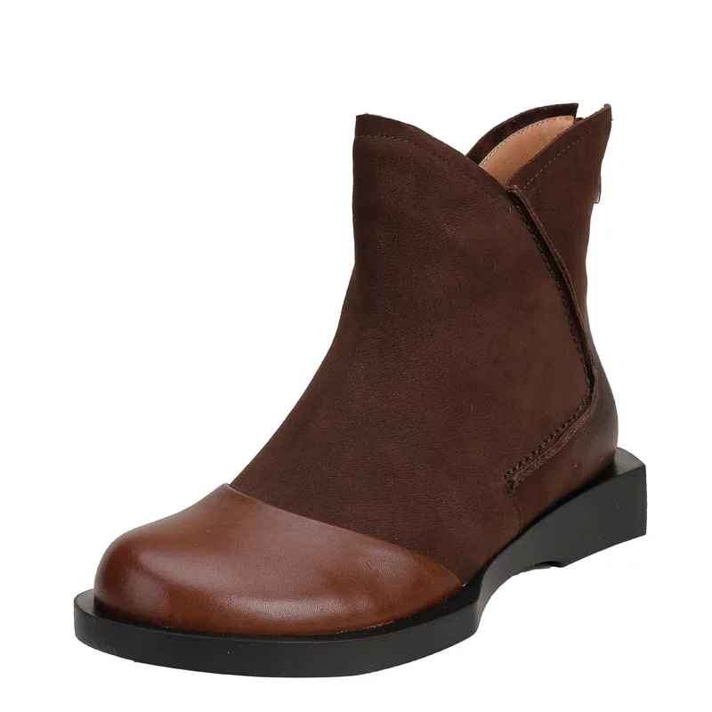 

2020Winter New genuine leather Rider Boots women's retro rub colored ankle boots casual round toe cotton boots