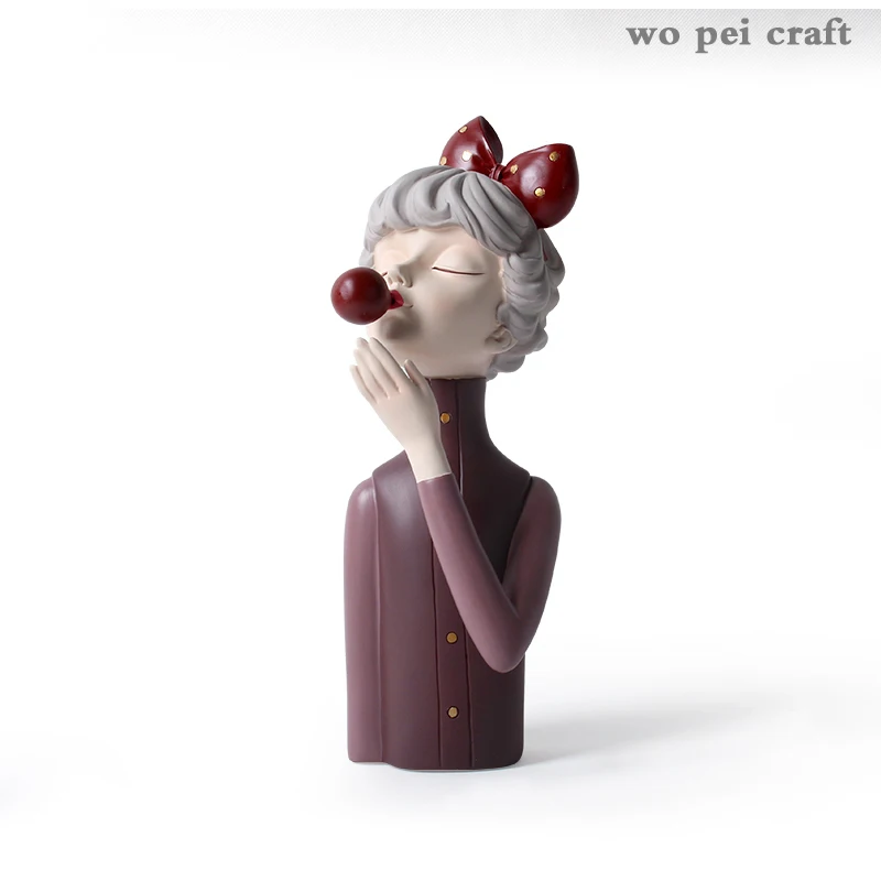 

Bowknot Girl Blowing Bubbles Sculpture One Piece Resin Statue Portraits Ornaments Girly Room Decoration Modern Crafts Home Decor