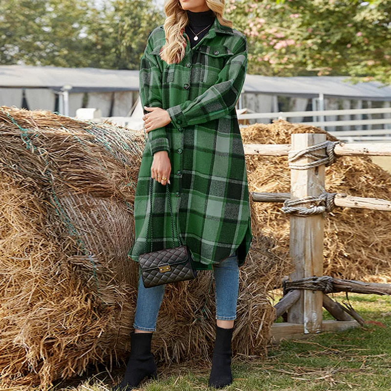 

Пальто женское Шерстяное, осенне-зимнее, в клетку, с отложным воротником, G2930, 2021