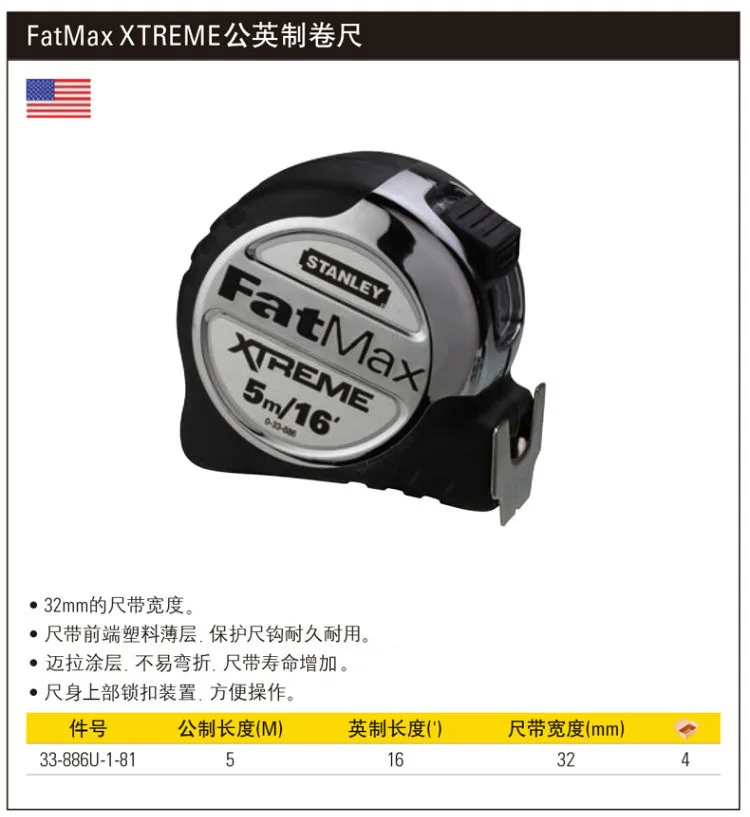 Стэнли Fat M Ax xtre m e Метрическая лента мера 5 м 33-886U-1-81