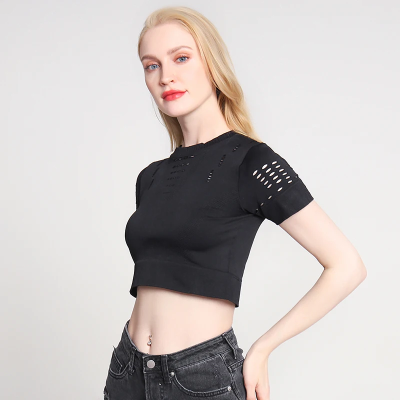 Женская футболка топ для фитнеса Спортивная с коротким рукавом летние дышащие