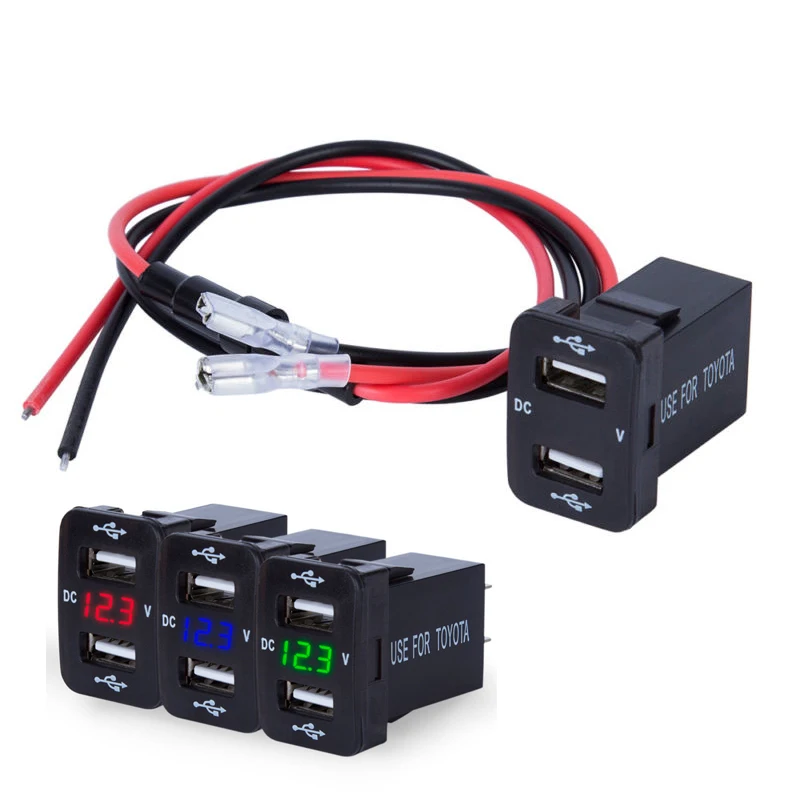 Автомобильное зарядное устройство с двойным USB разъемом вольтметр адаптер