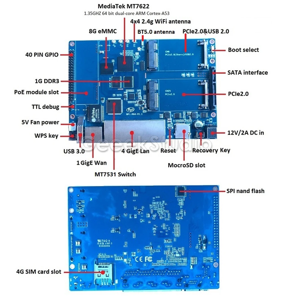Новинка! Макетная плата для маршрутизатора Banana Pi R64 MT 7622 Opensource MT7622 4 гигабитных