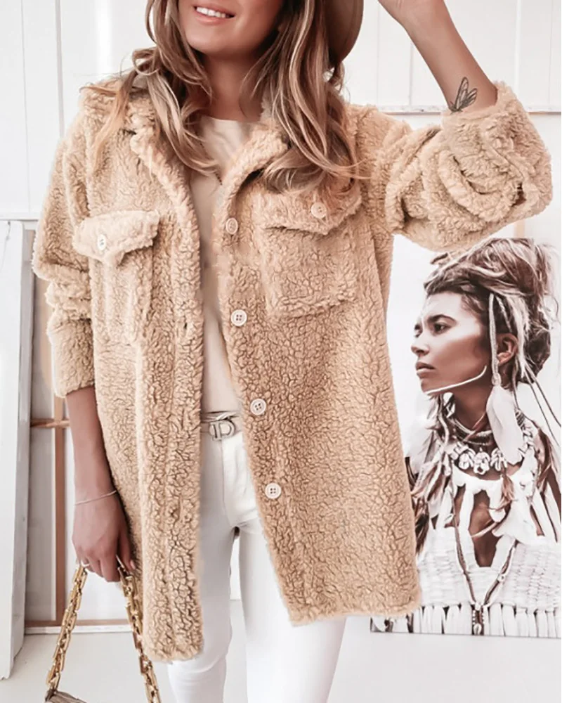 

Women's Slim Khaki Plush Coat Jackets Jackets Women