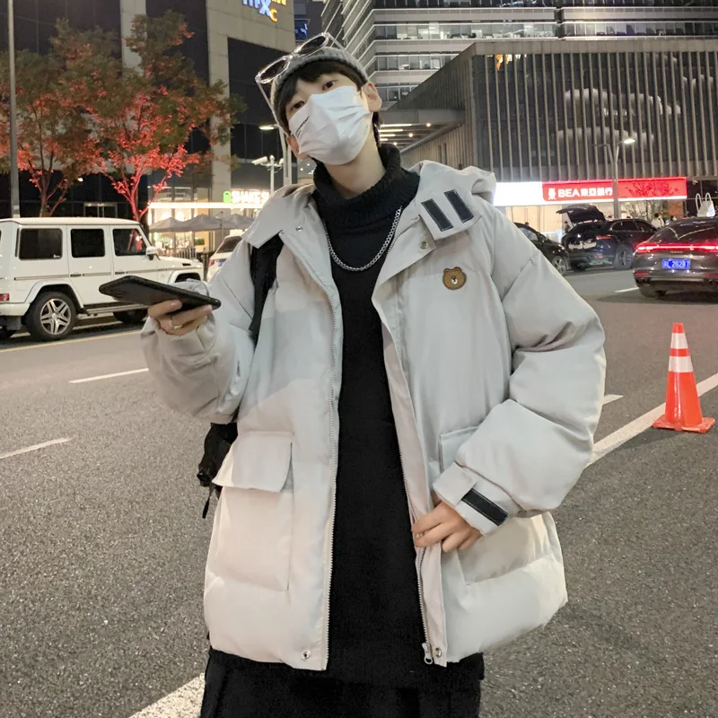 Winter Coat Pure Color Loose Thick Hooded Cotton-padded Jacket Men's Ins Bread Jacket 2021 Autumn and Winter Warm Jacket