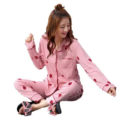 Pajamas Women's Spring Autumn New Lovely Home Clothes Long Sleeved Cardigan Lapel Loose Fashion Suit Female Sleepwear Nightwear