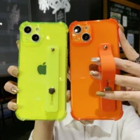wrist strap transparent phone cases for iphone 13 11 12 pro max 7 8 6 plus se 2020 x xs xr lens protect shockproof back cover